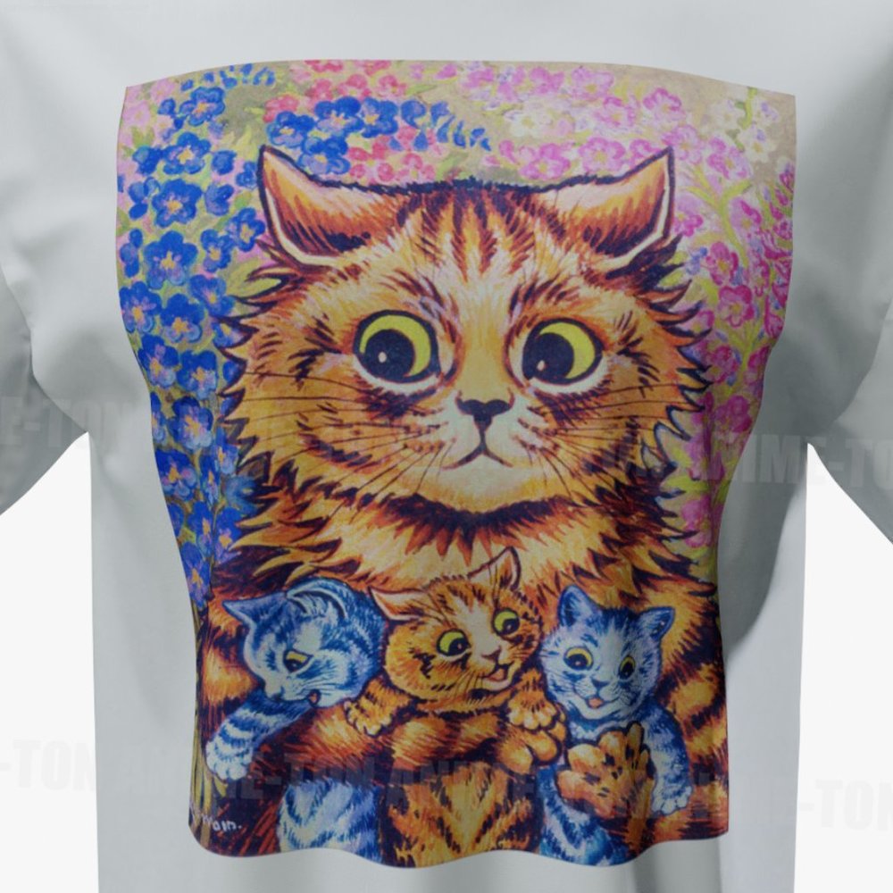Louis Wain - Cat Art - Cat With Kittens - Tshirt - Cotton